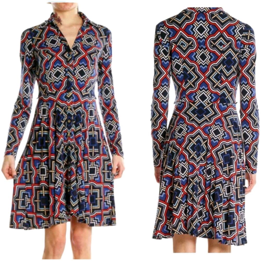 Cache Size 2 Mod Geometric Print Chic Jersey A Line Shirt dress - Picture 1 of 4